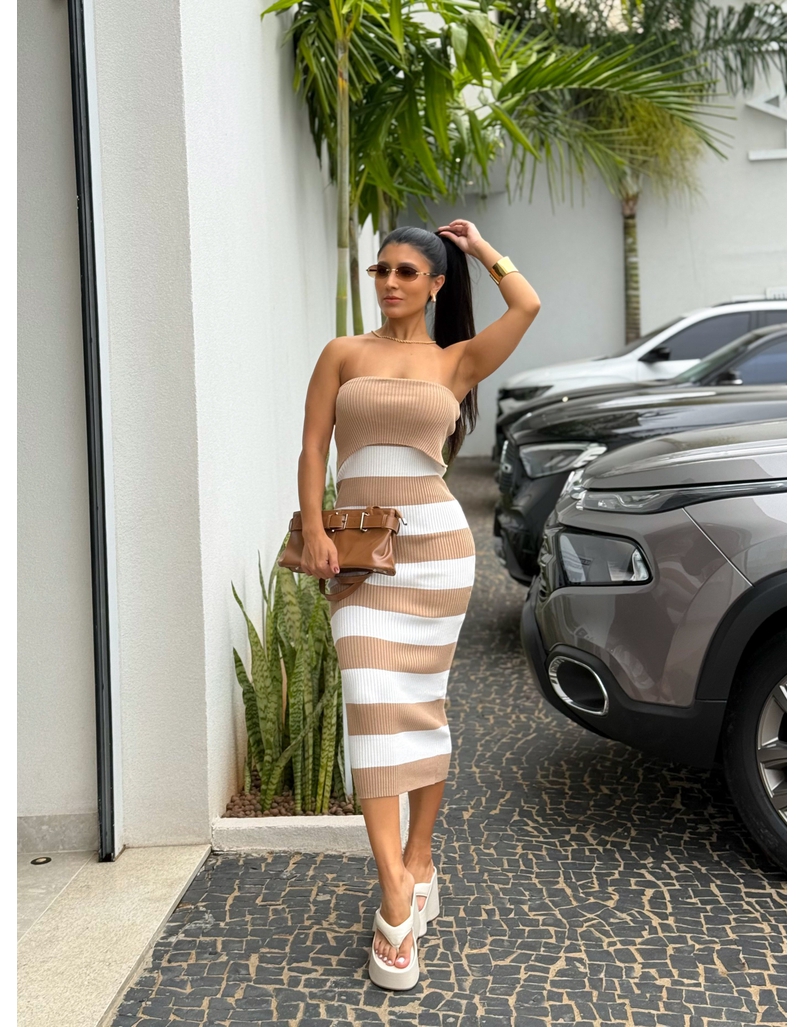 Vestido Tomara que Caia Listrado Cappuccino