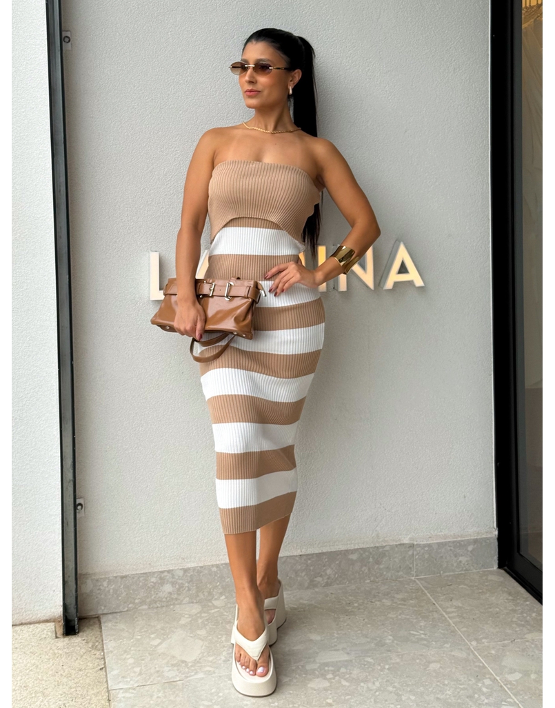 Vestido Tomara que Caia Listrado Cappuccino