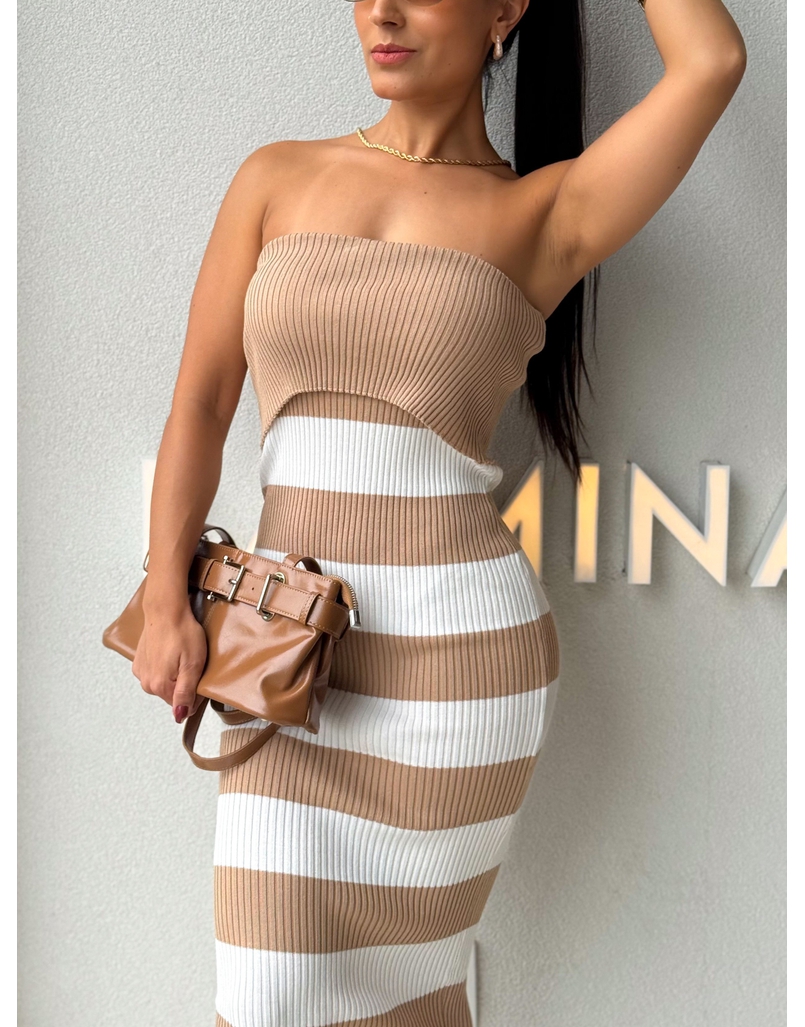 Vestido Tomara que Caia Listrado Cappuccino