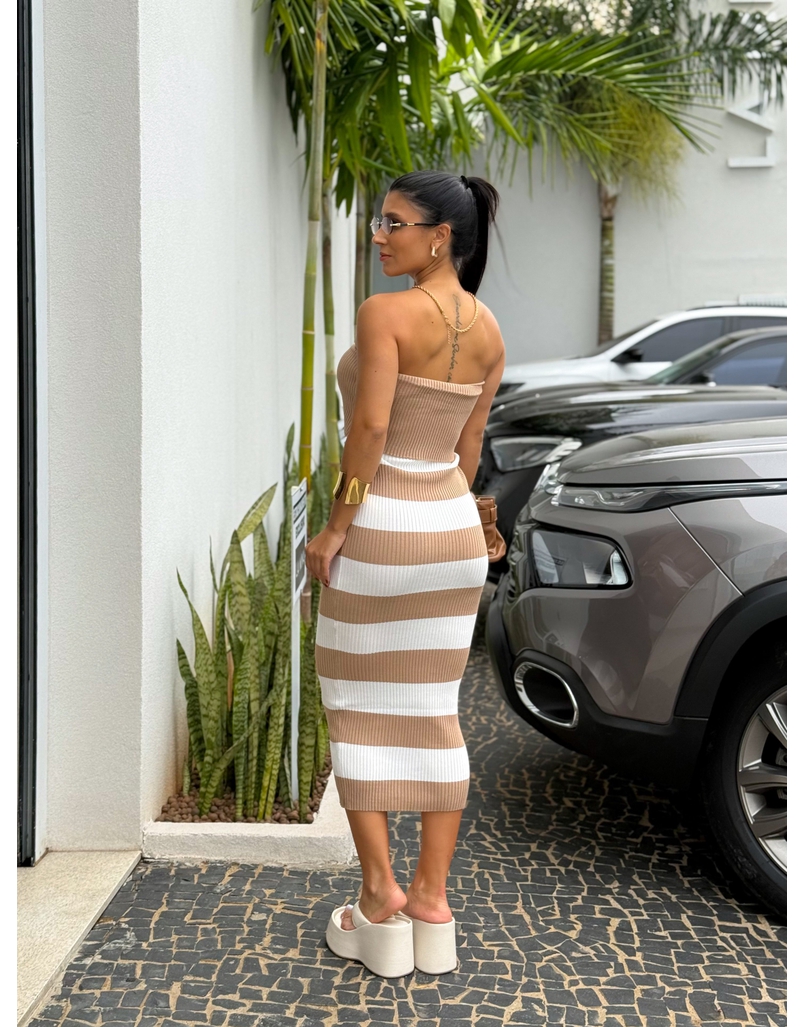 Vestido Tomara que Caia Listrado Cappuccino