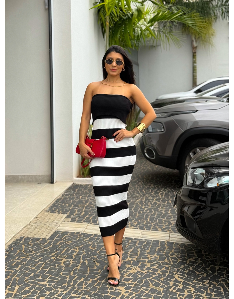 Vestido Tomara que Caia Listrado Preto