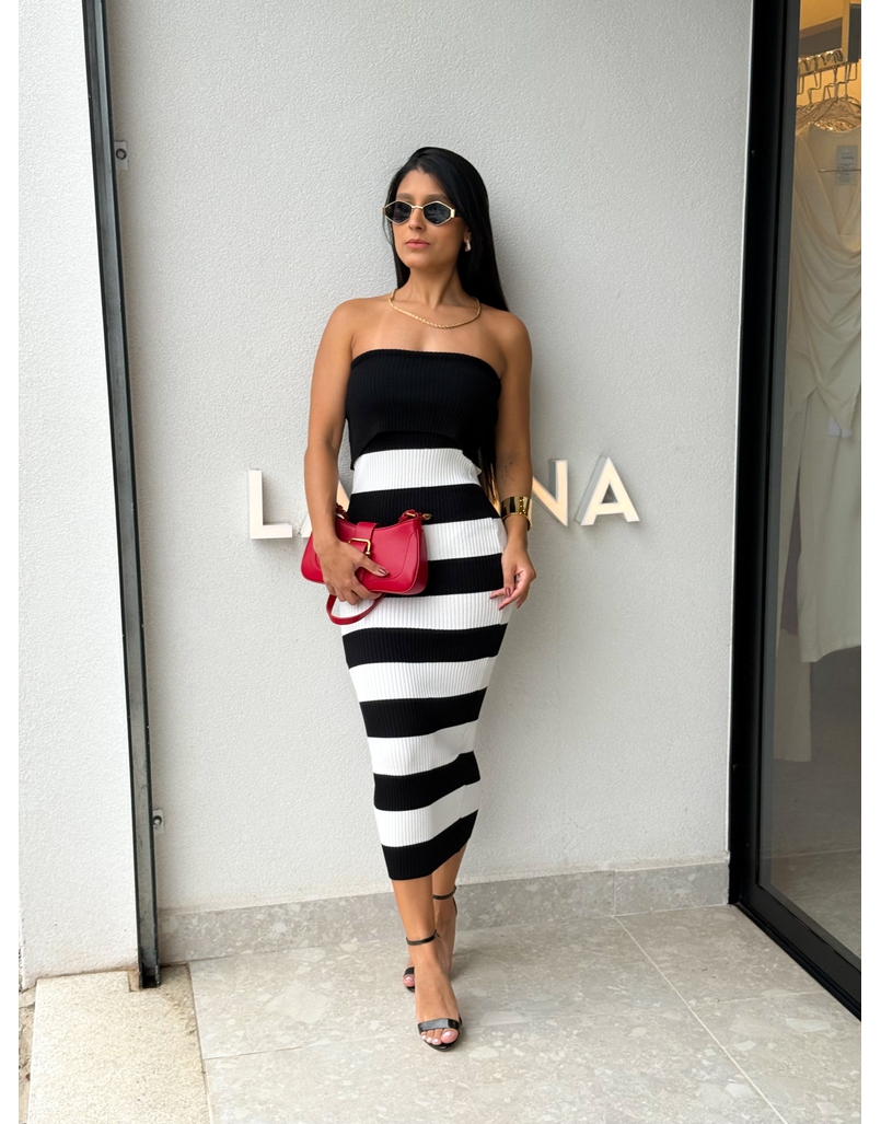 Vestido Tomara que Caia Listrado Preto