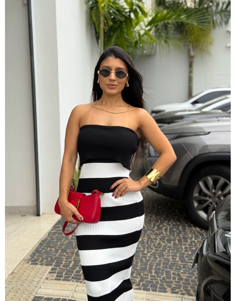 Vestido Tomara que Caia Listrado Preto