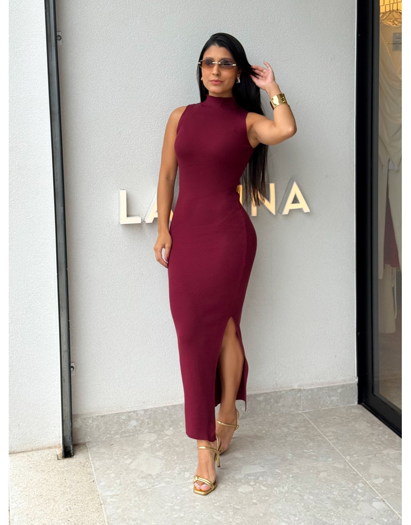 Vestido Midi Tricot Simone Cereja