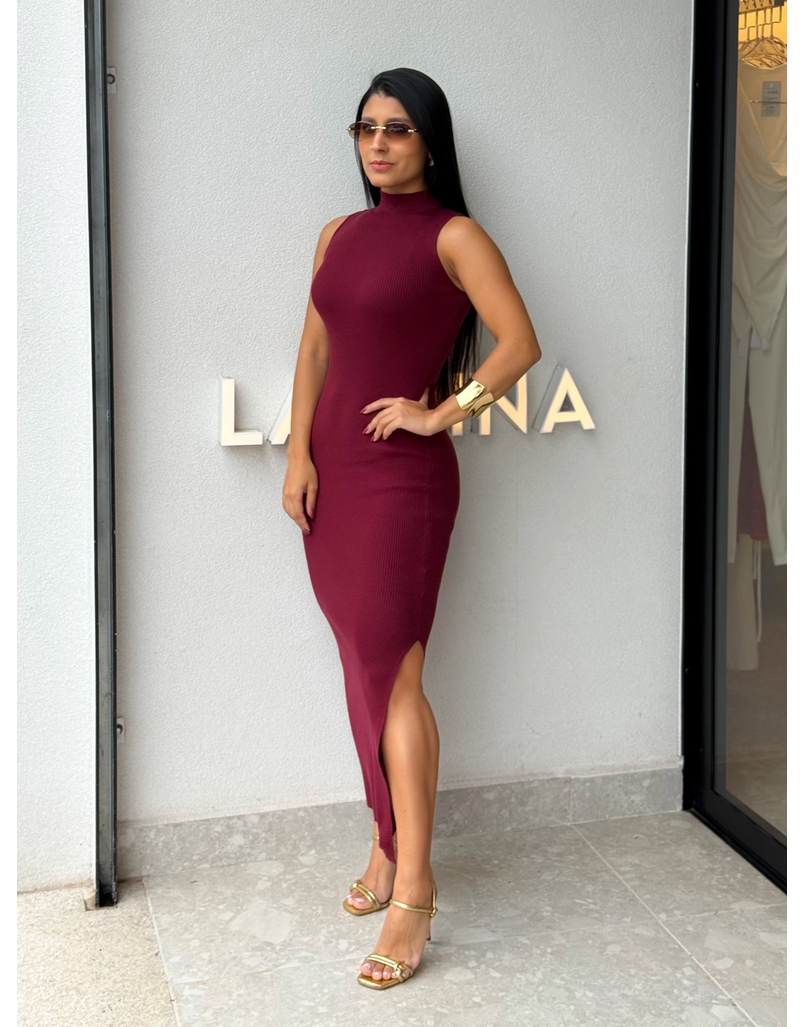 Vestido Midi Tricot Simone Cereja