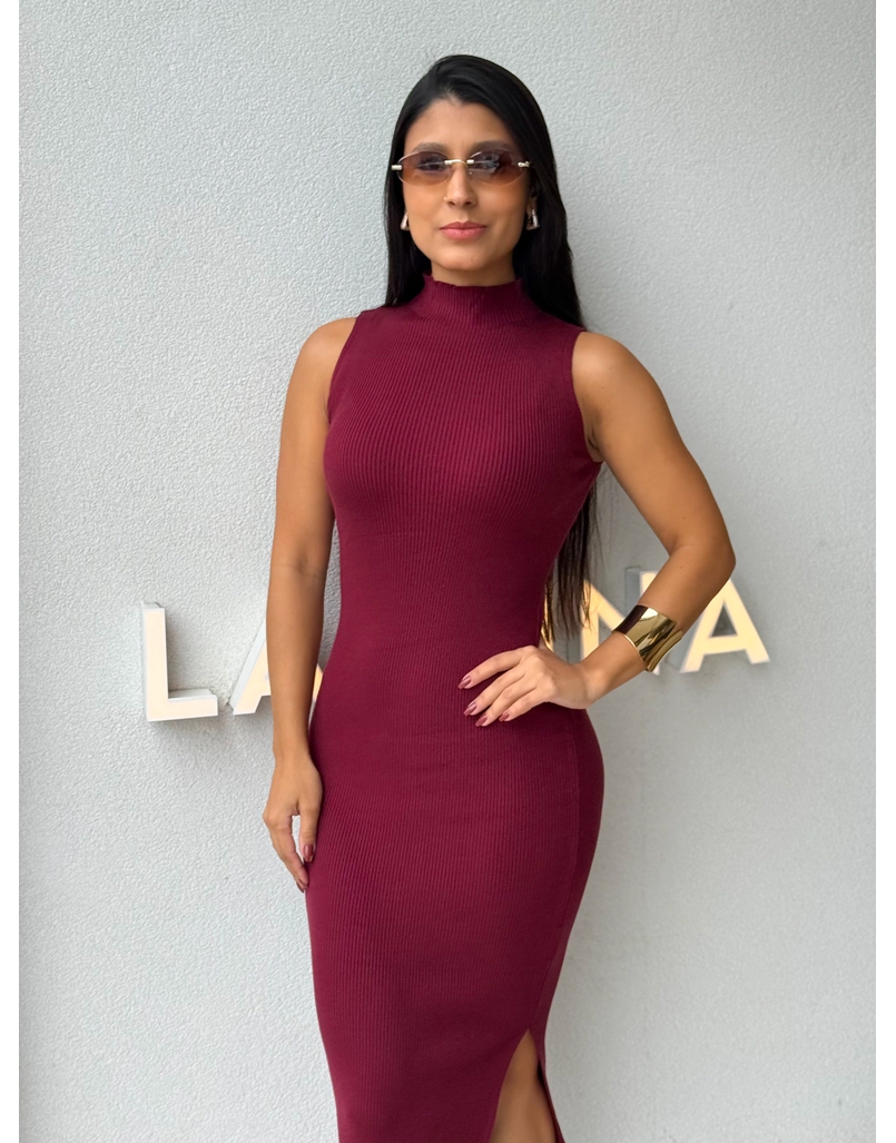 Vestido Midi Tricot Simone Cereja