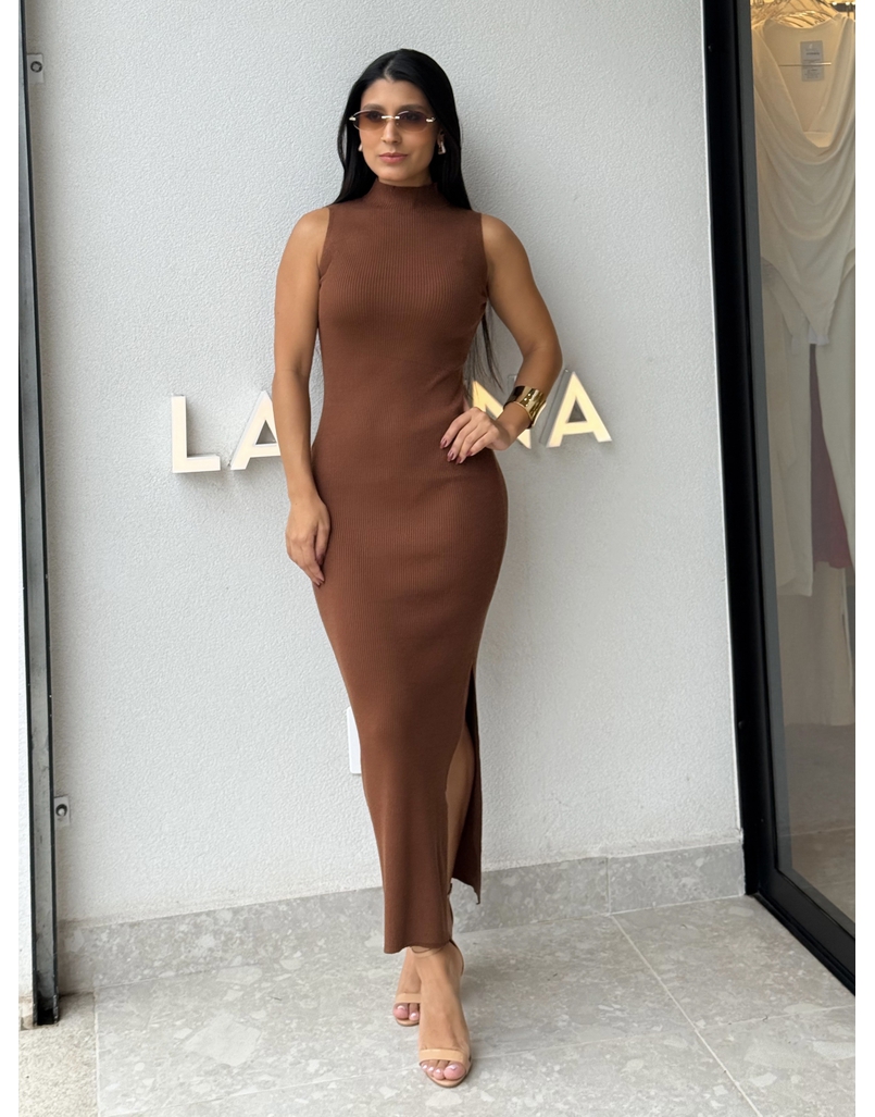 Vestido Midi Tricot Simone Café 