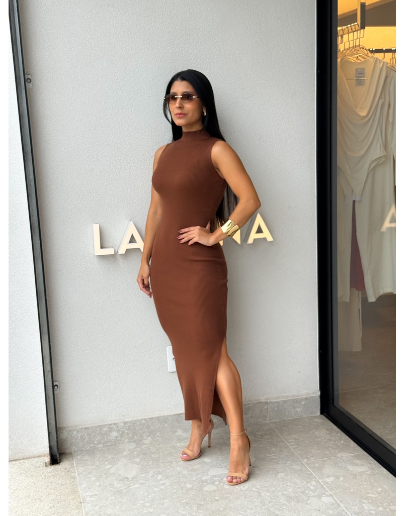 Vestido Midi Tricot Simone Café 