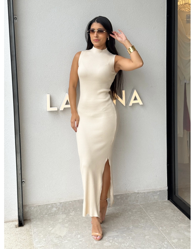 Vestido Midi Tricot Simone Areia