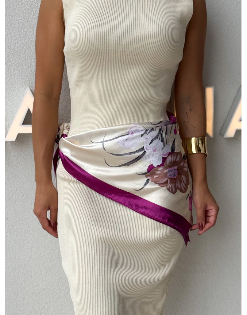 Lenço Cetim Floral Fúcsia