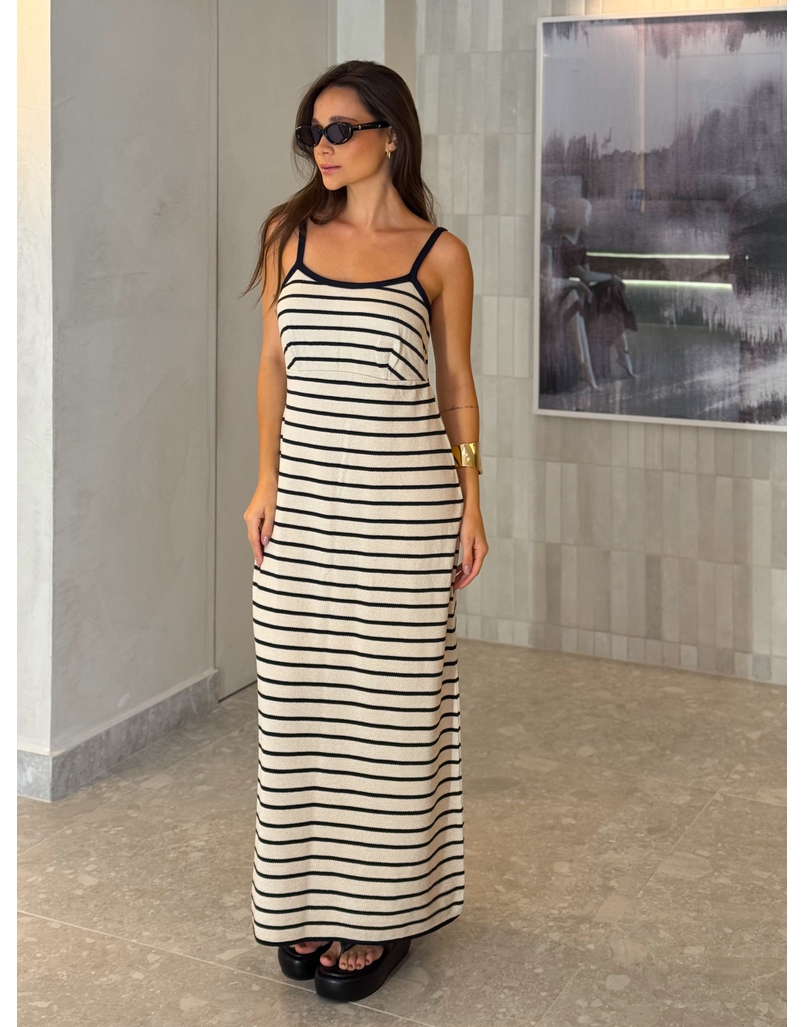 Vestido Tricot Listrado Stela Areia 