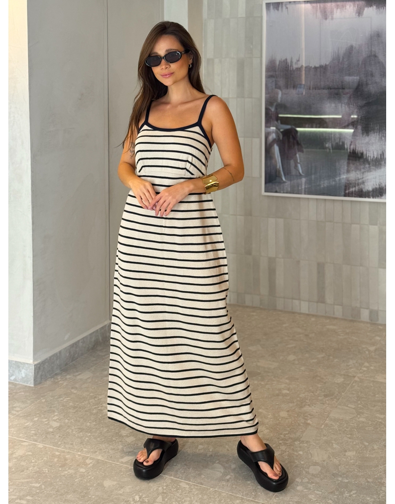 Vestido Tricot Listrado Stela Areia 