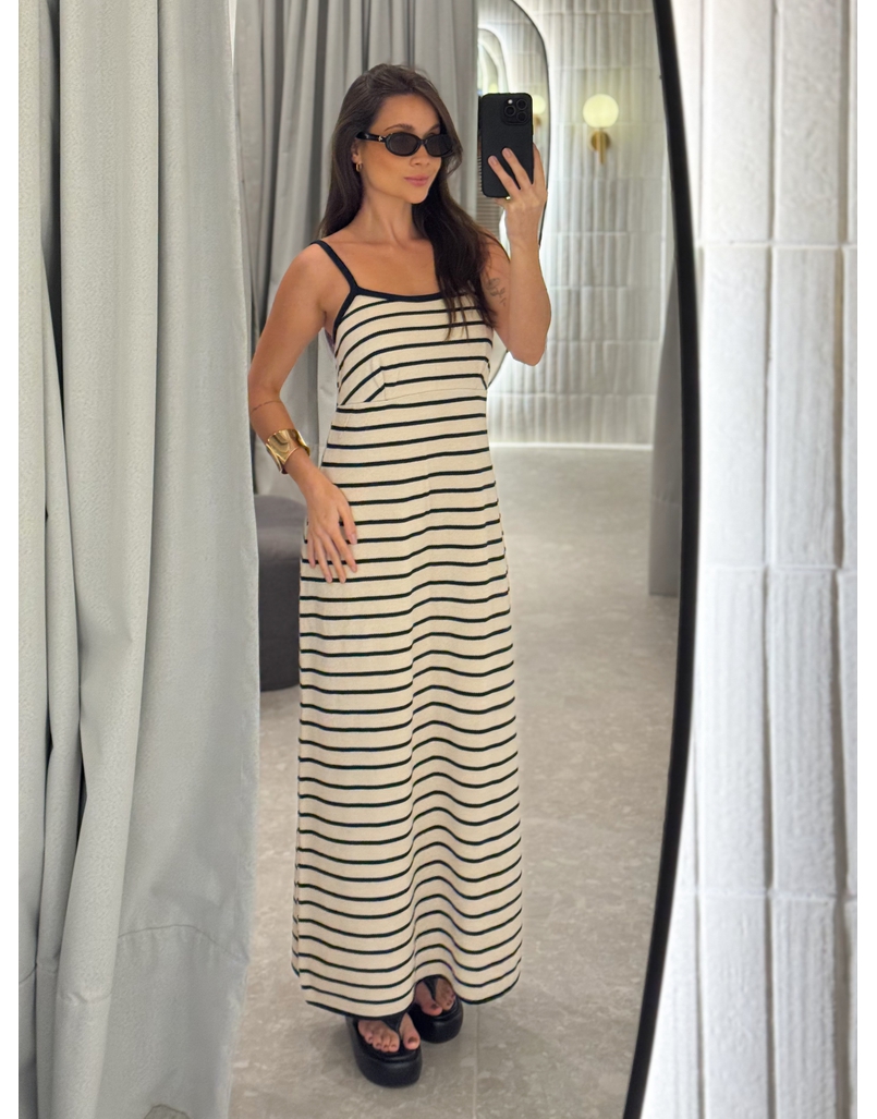 Vestido Tricot Listrado Stela Areia 