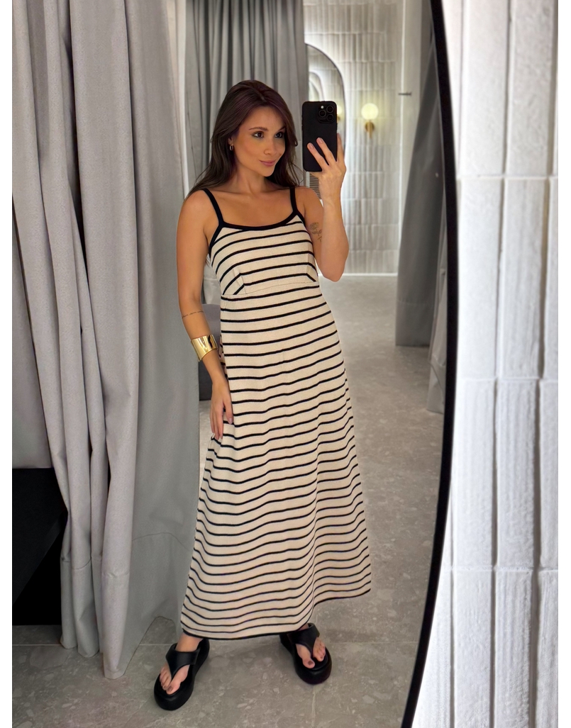 Vestido Tricot Listrado Stela Areia 
