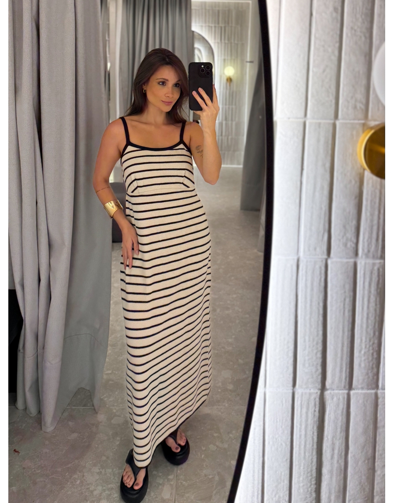 Vestido Tricot Listrado Stela Areia 