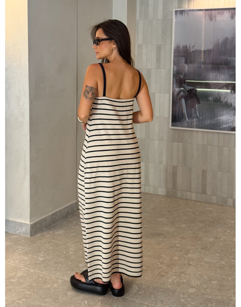 Vestido Tricot Listrado Stela Areia 
