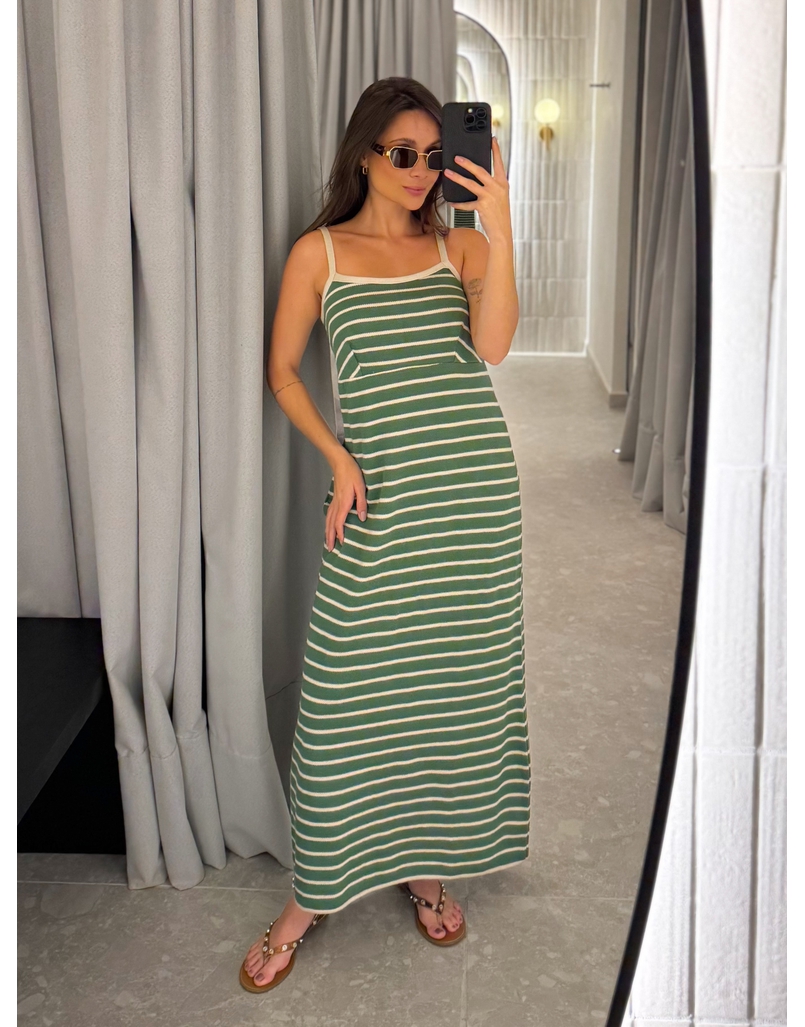 Vestido Tricot Listrado Stela Verde