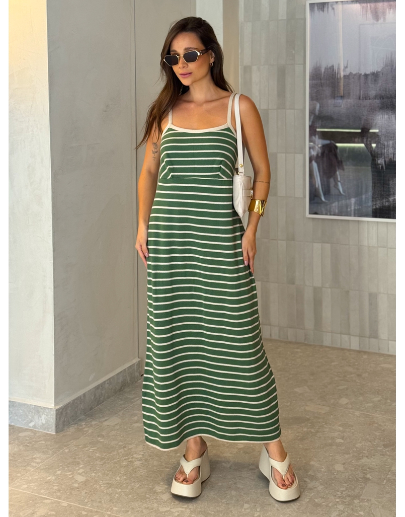 Vestido Tricot Listrado Stela Verde