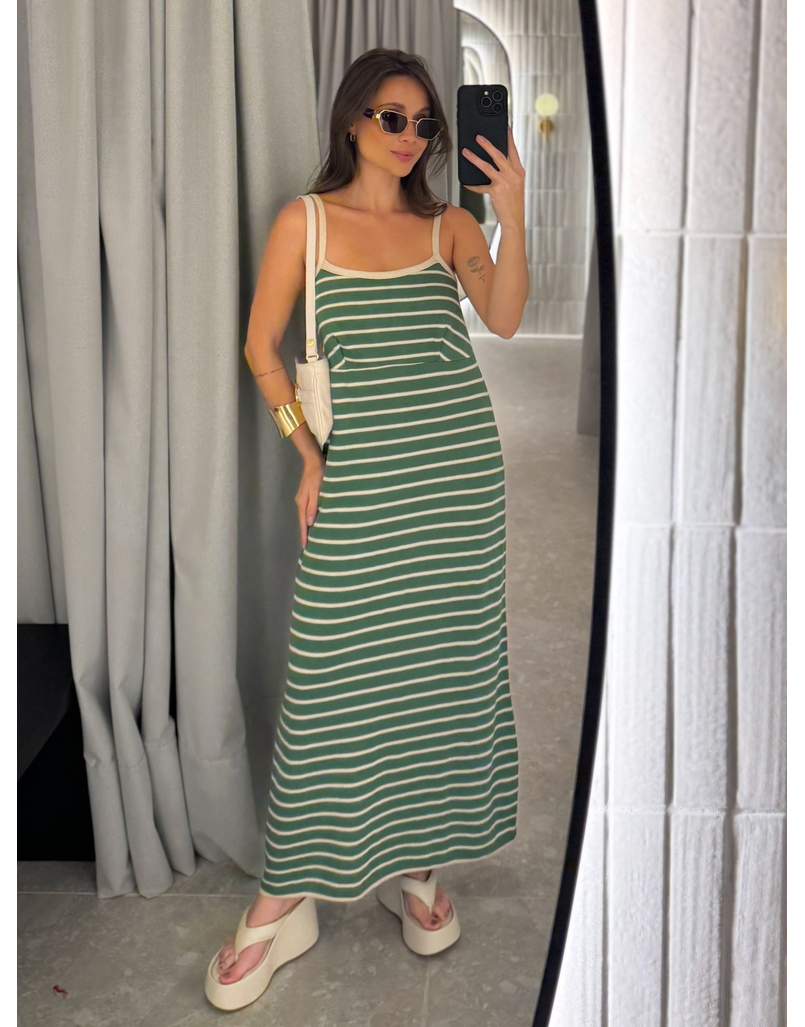 Vestido Tricot Listrado Stela Verde