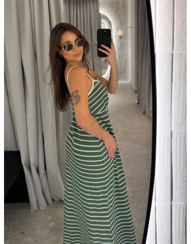 Vestido Tricot Listrado Stela Verde