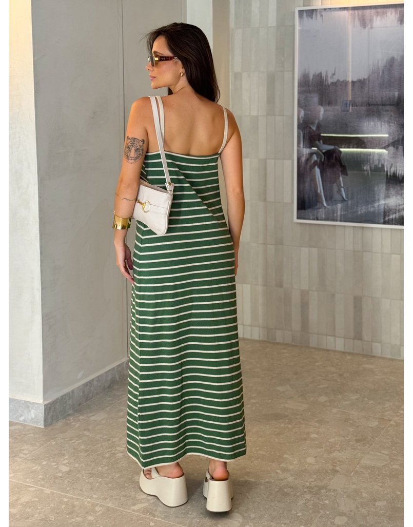 Vestido Tricot Listrado Stela Verde