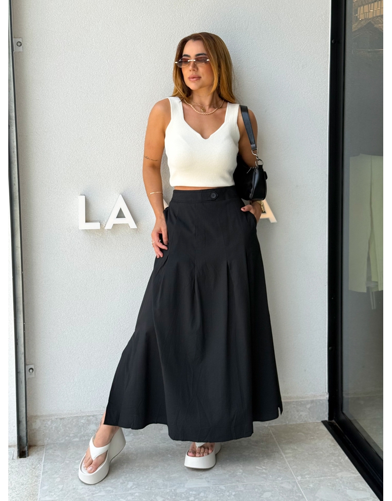 Saia Midi Linho Val Preta