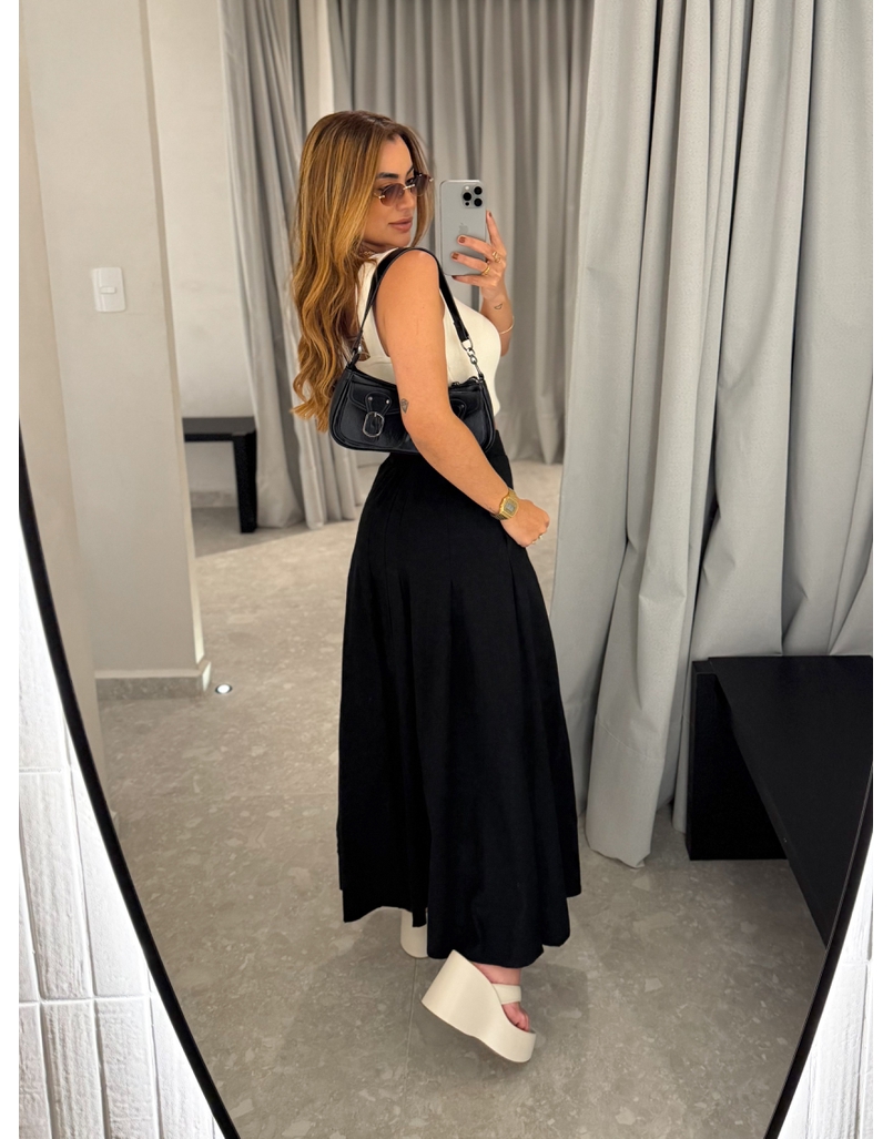 Saia Midi Linho Val Preta