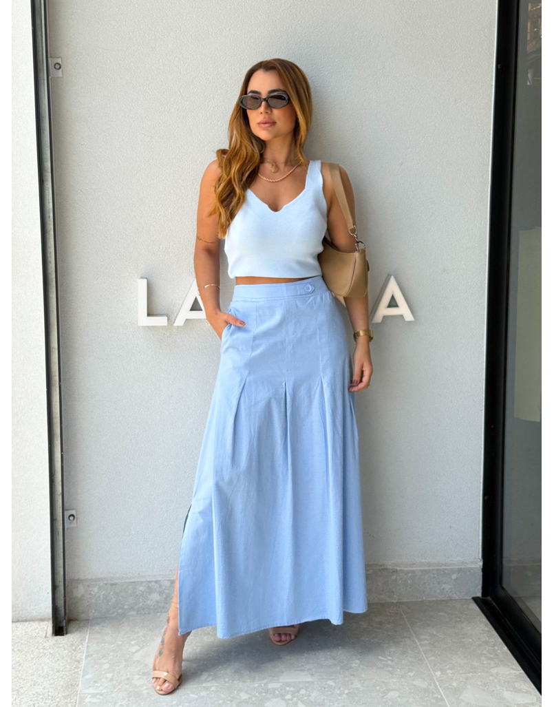Saia Midi Linho Val Azul