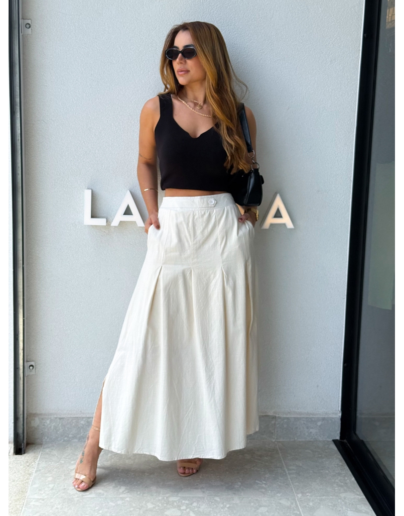 Saia Midi Linho Val Areia