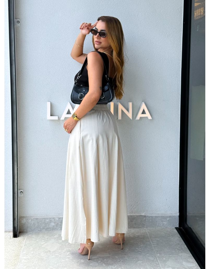 Saia Midi Linho Val Areia
