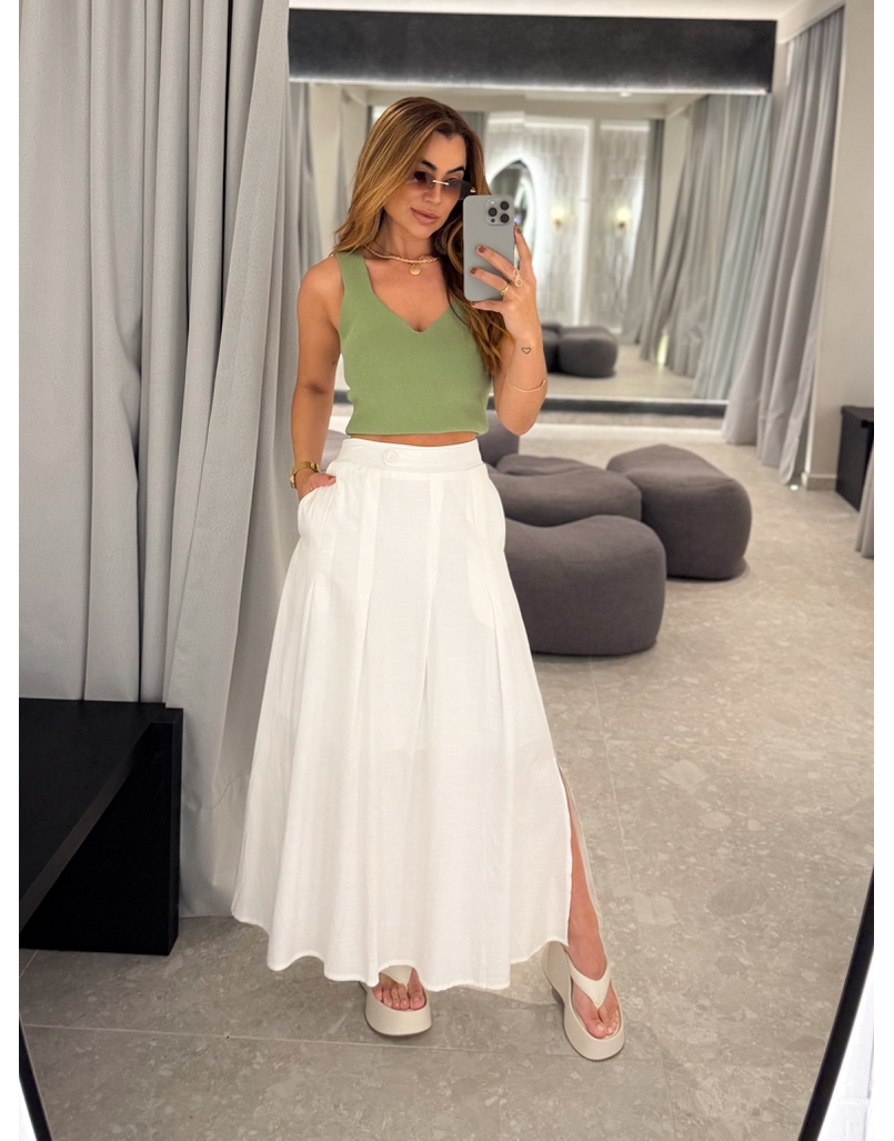 Saia Midi Linho Val Branca