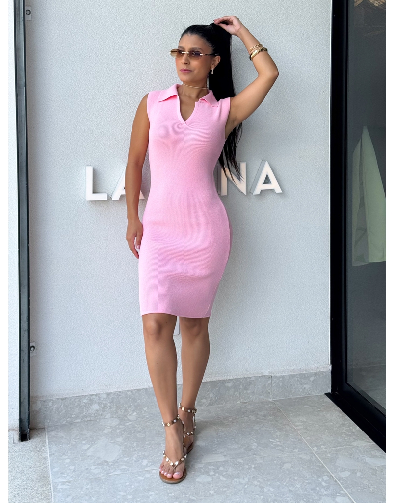 Vestido Gola Polo Chloe Rosa