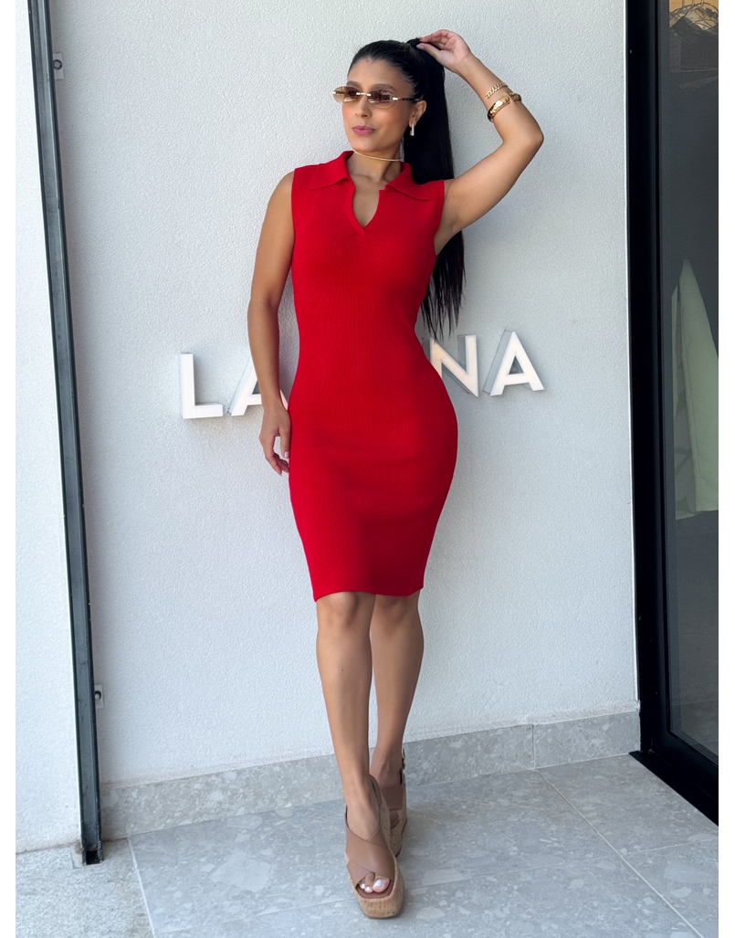 Vestido Gola Polo Chloe Vermelho