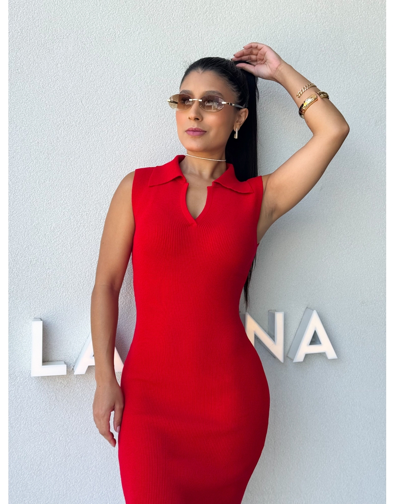 Vestido Gola Polo Chloe Vermelho