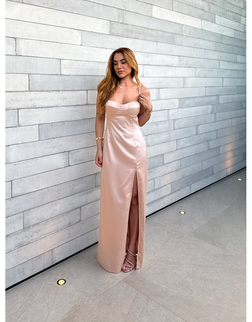 Vestido Acetinado Gabi Champagne