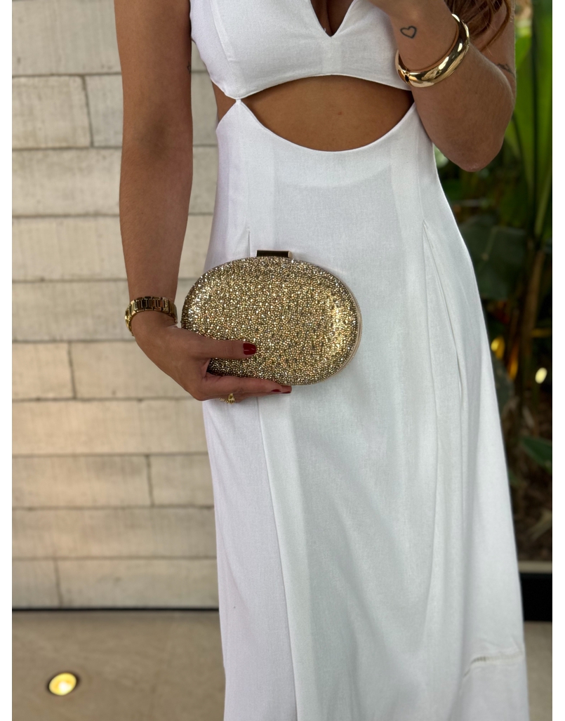 Clutch Oval Strass Dourada
