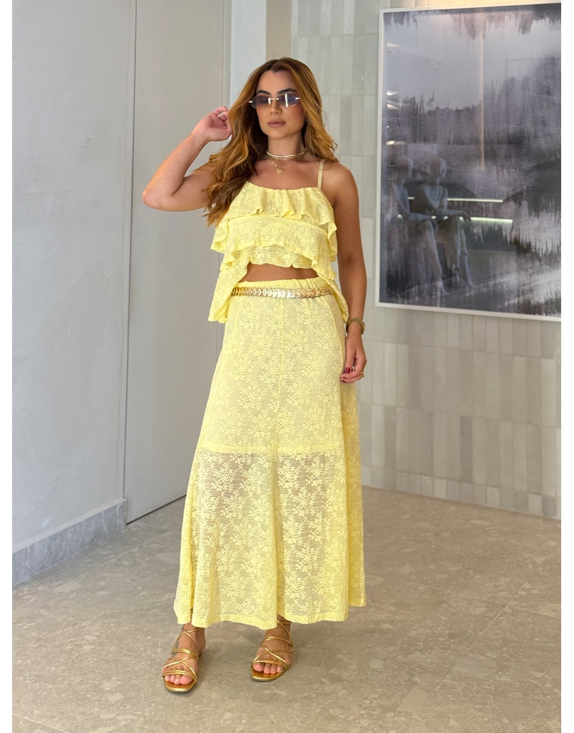 Conjunto Rendado Dara Amarelo