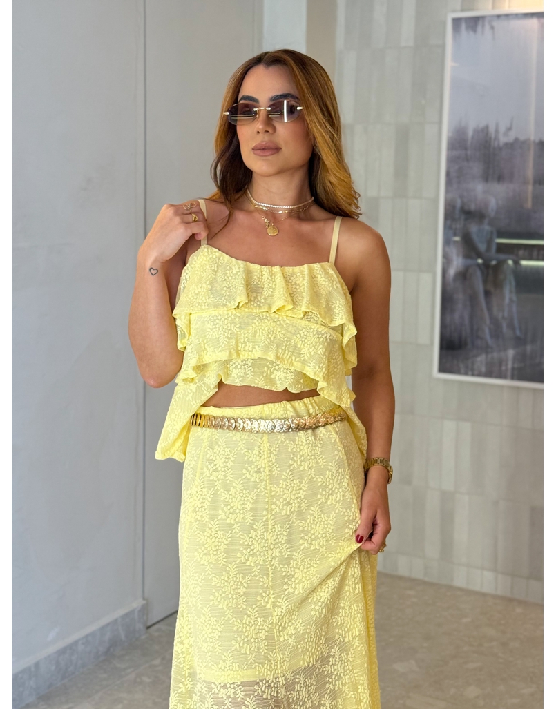 Conjunto Rendado Dara Amarelo