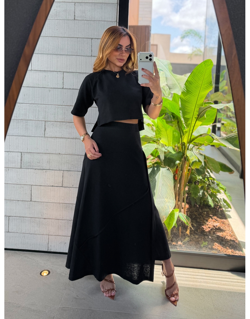 Conjunto Saia Assimétrica Brielle Preto