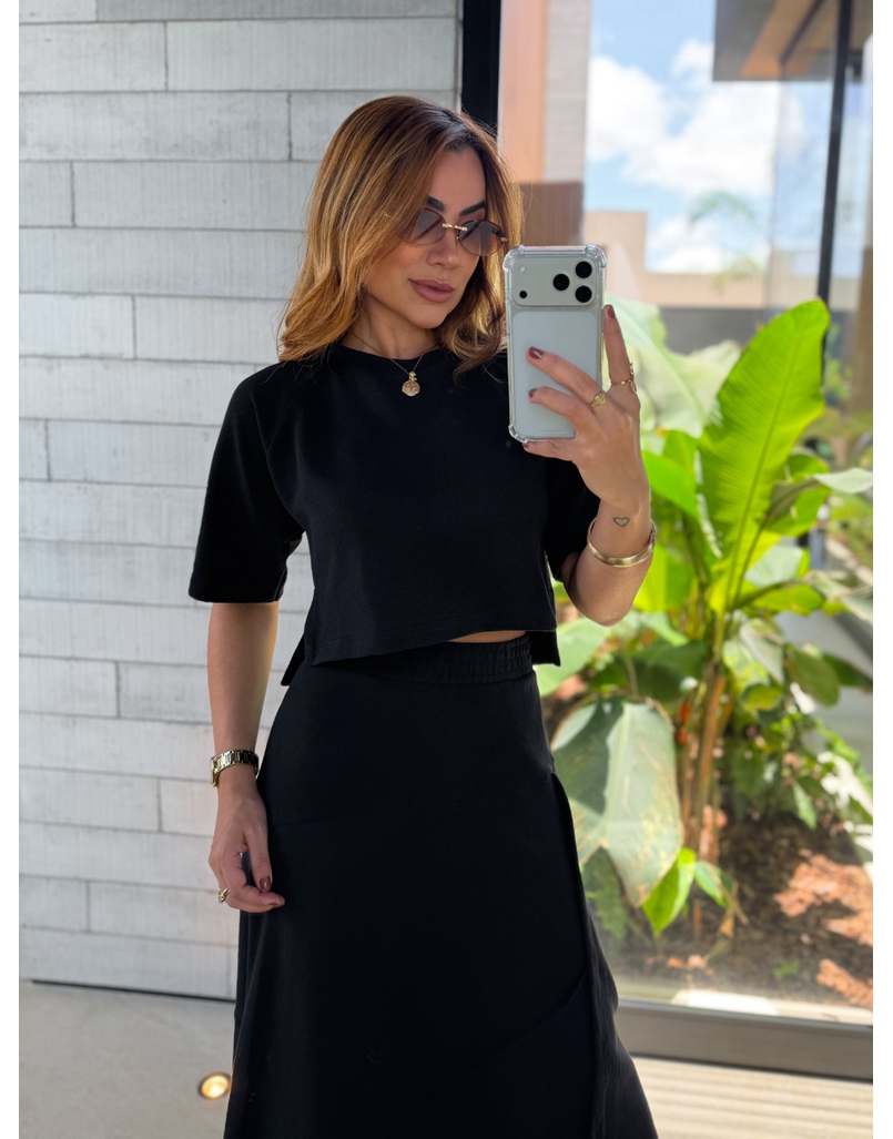 Conjunto Saia Assimétrica Brielle Preto