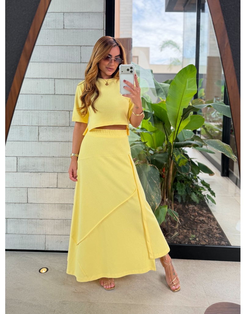 Conjunto Saia Assimétrica Brielle Amarelo