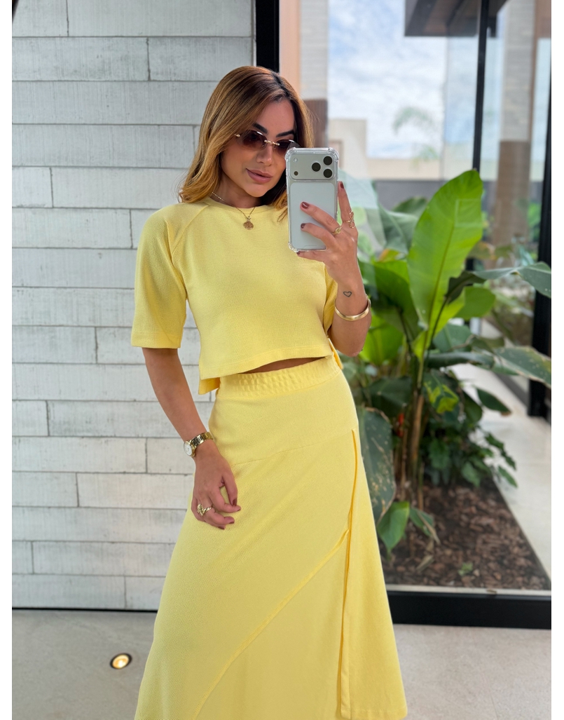 Conjunto Saia Assimétrica Brielle Amarelo