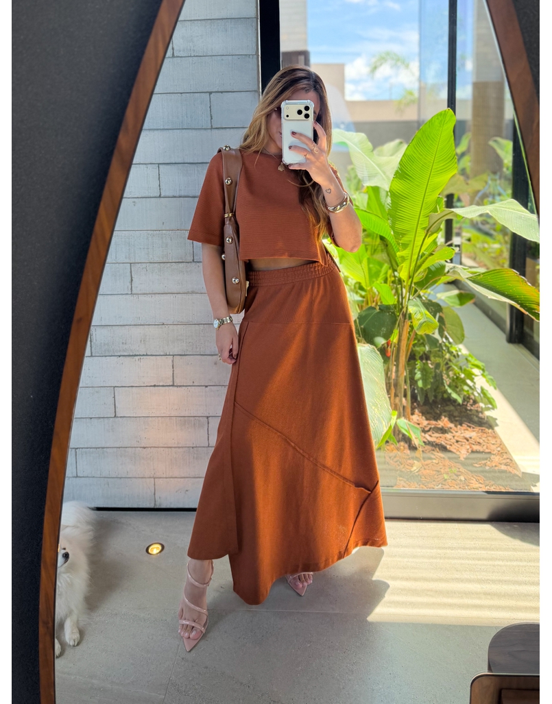 Conjunto Saia Assimétrica Brielle Caramelo