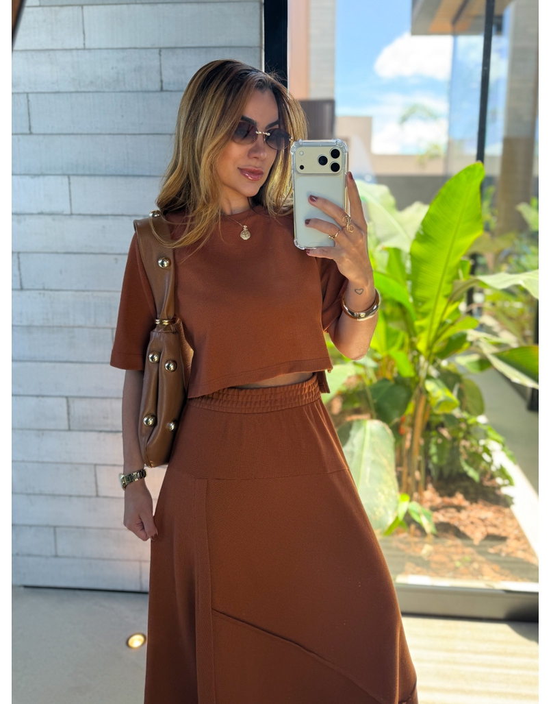 Conjunto Saia Assimétrica Brielle Caramelo