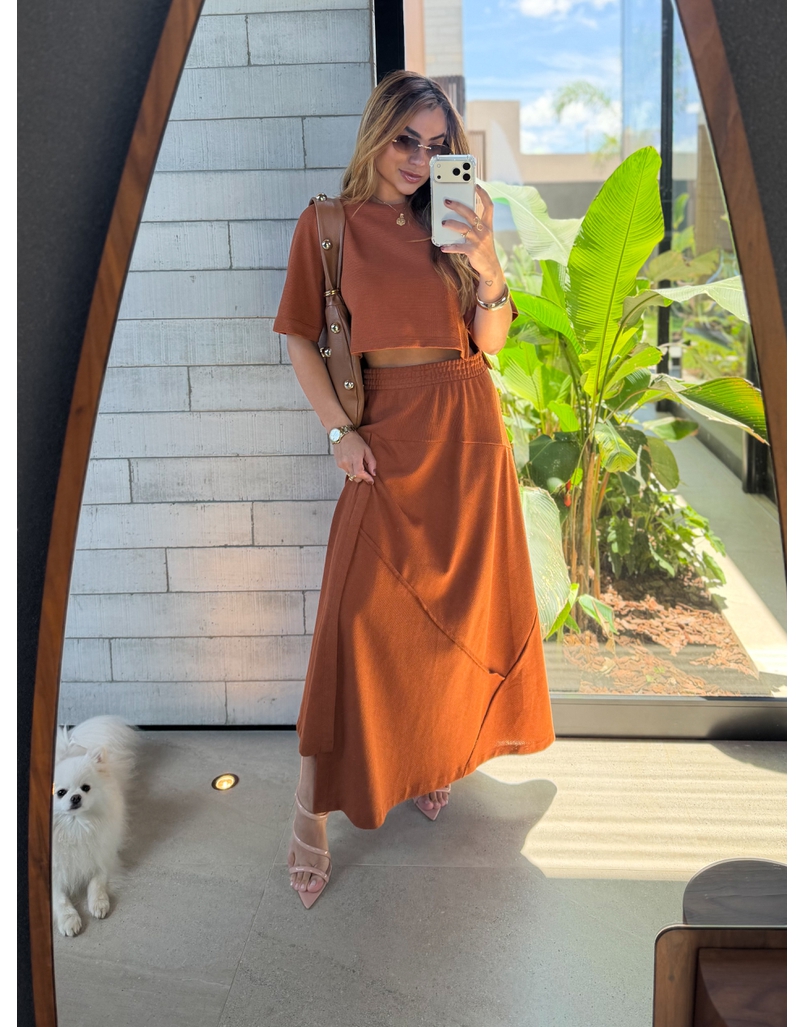 Conjunto Saia Assimétrica Brielle Caramelo