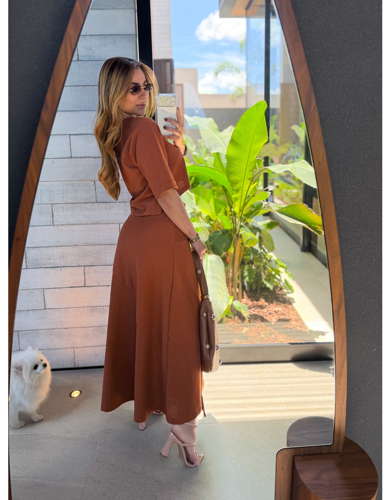 Conjunto Saia Assimétrica Brielle Caramelo