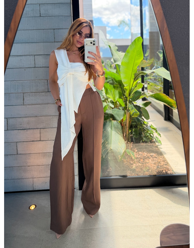 Calça Pantalona Sara Café 
