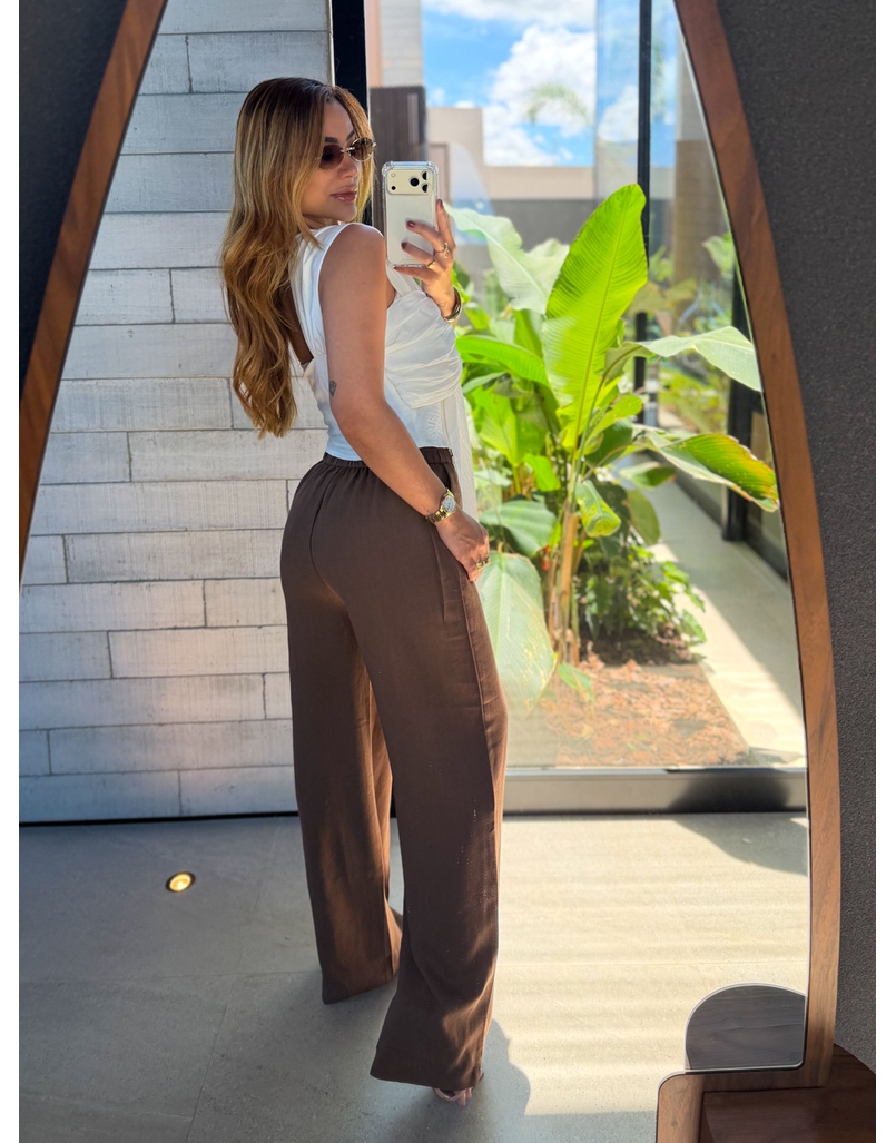 Calça Pantalona Sara Café 