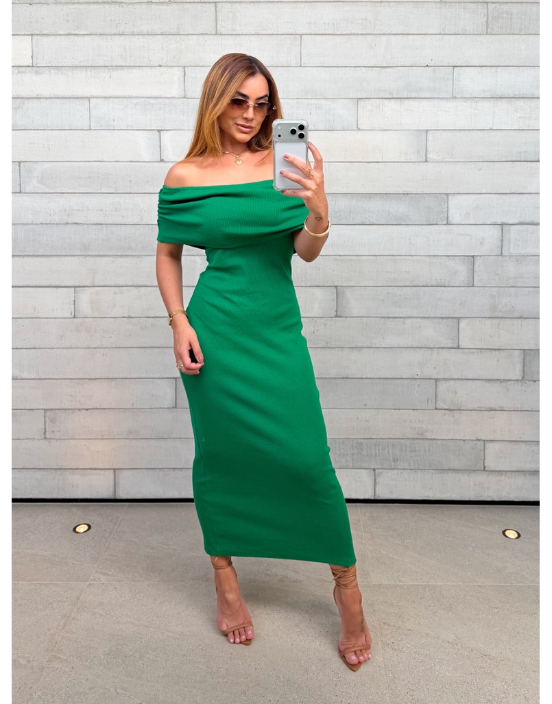 Vestido Canelado Ombro a Ombro Mariah Verde