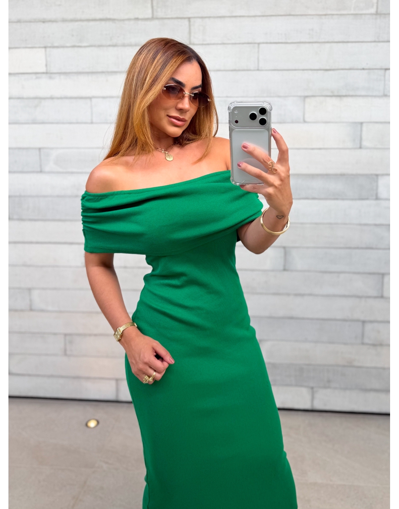 Vestido Canelado Ombro a Ombro Mariah Verde